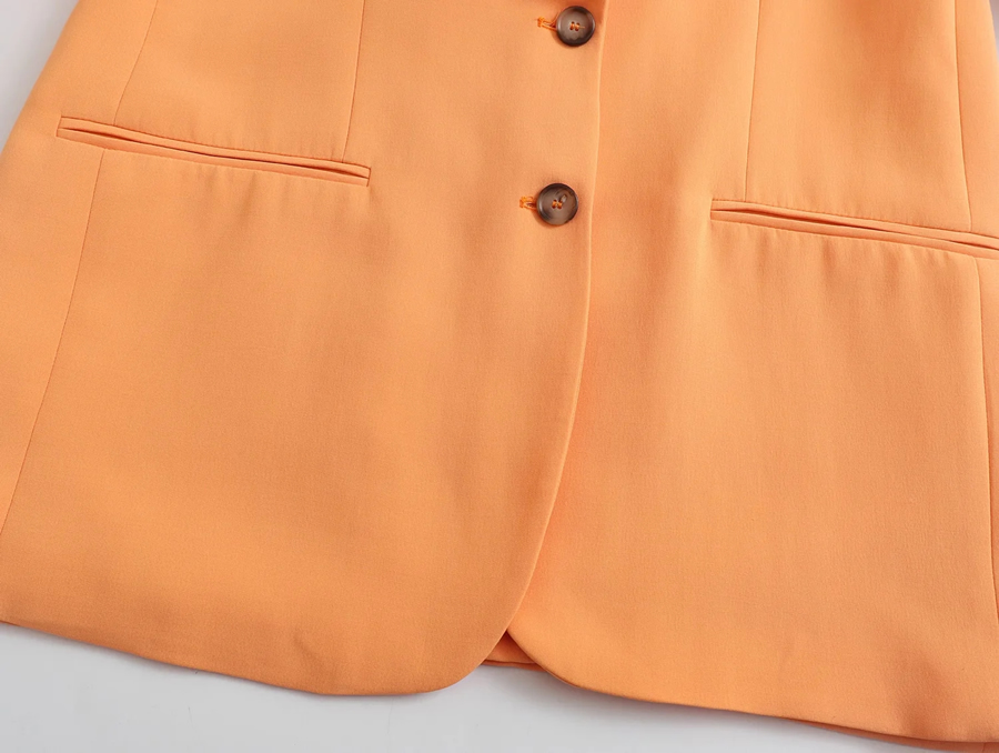 Fashion Orange Solid Breasted Pocket Blazer,Coat-Jacket