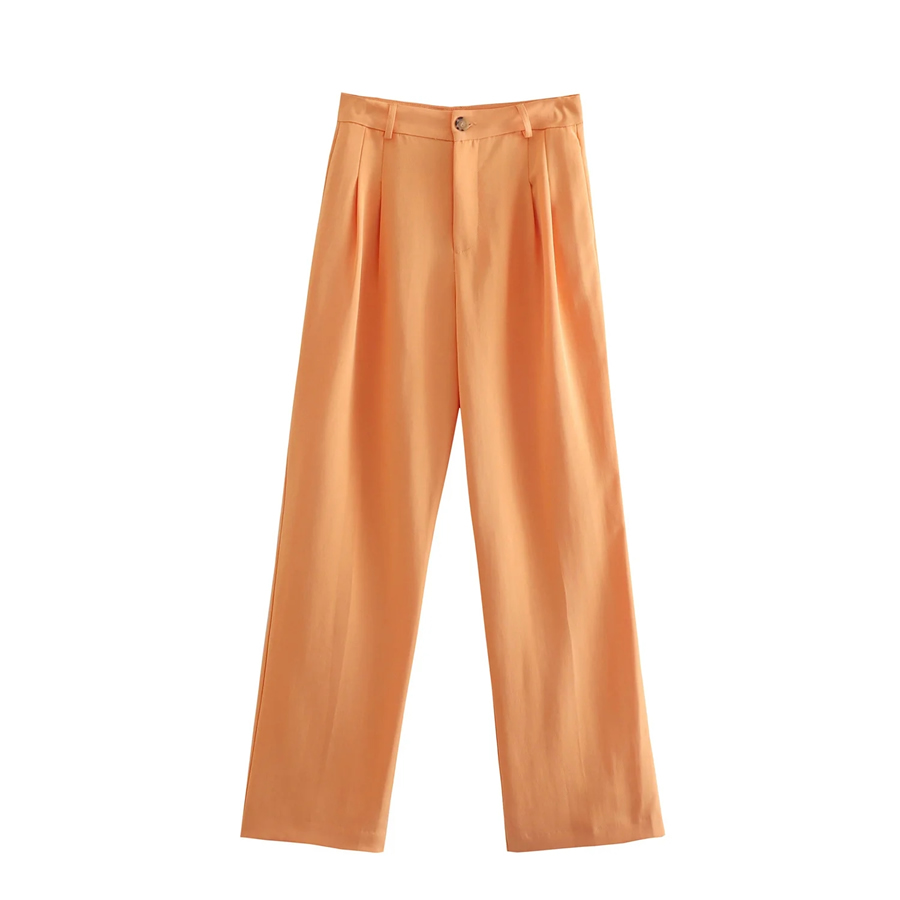 Fashion Orange Solid Single-button Straight-leg Trousers,Pants