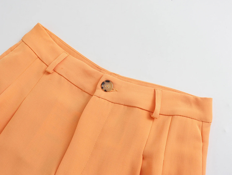 Fashion Orange Solid Single-button Straight-leg Trousers,Pants