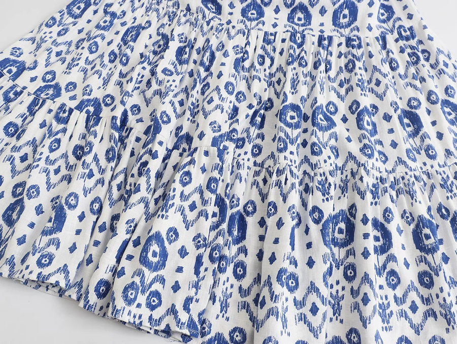 Fashion Blue Geometric Print Skirt,Skirts
