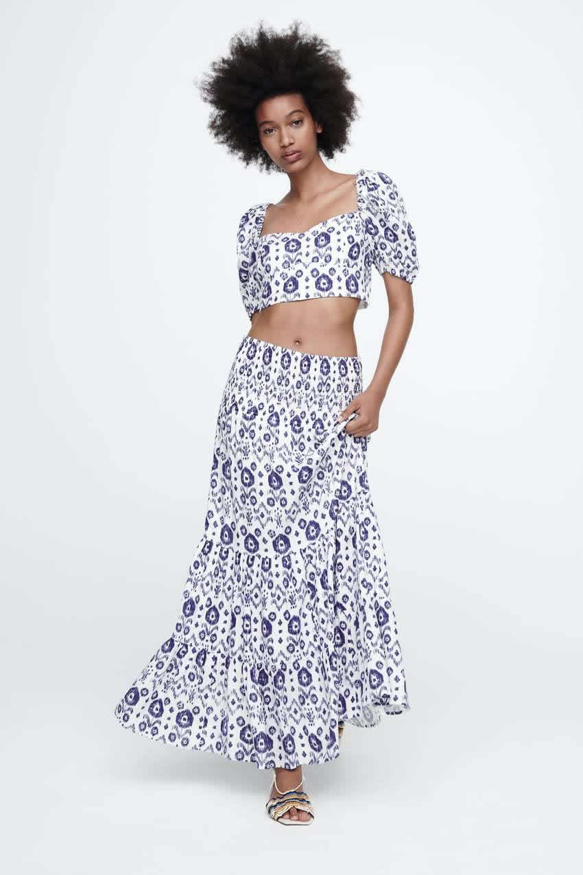 Fashion Blue Geometric Print Skirt,Skirts