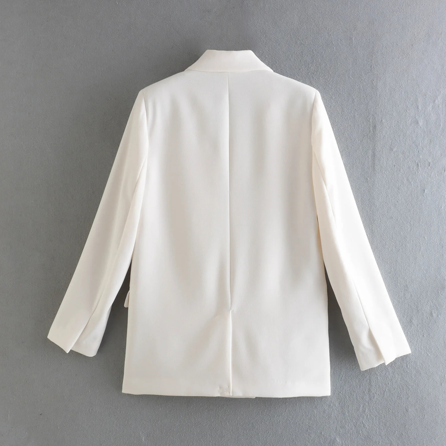 Fashion White Solid Double-breasted Pocket Blazer,Coat-Jacket