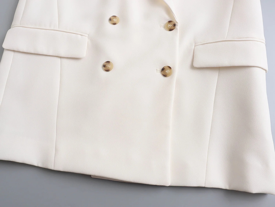 Fashion White Solid Double-breasted Pocket Blazer,Coat-Jacket