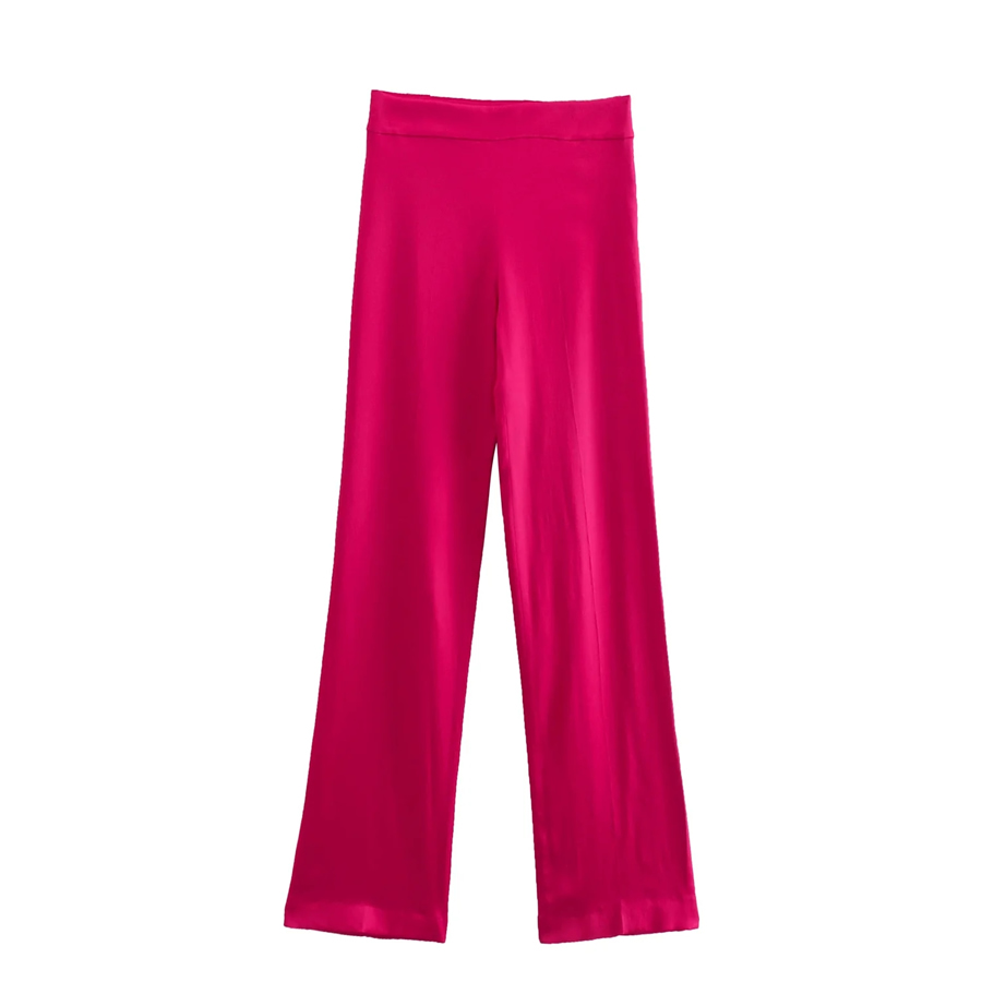 Fashion Rose Red Solid Color Straight Trousers,Pants