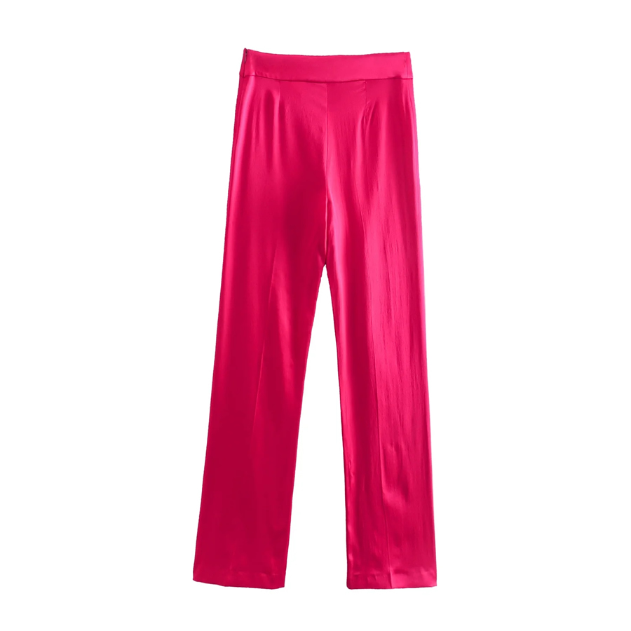 Fashion Rose Red Solid Color Straight Trousers,Pants