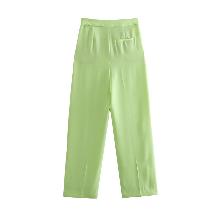 Fashion Green Solid Pleated Straight-leg Trousers,Pants