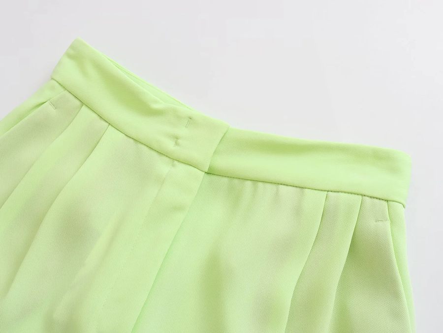 Fashion Green Solid Pleated Straight-leg Trousers,Pants