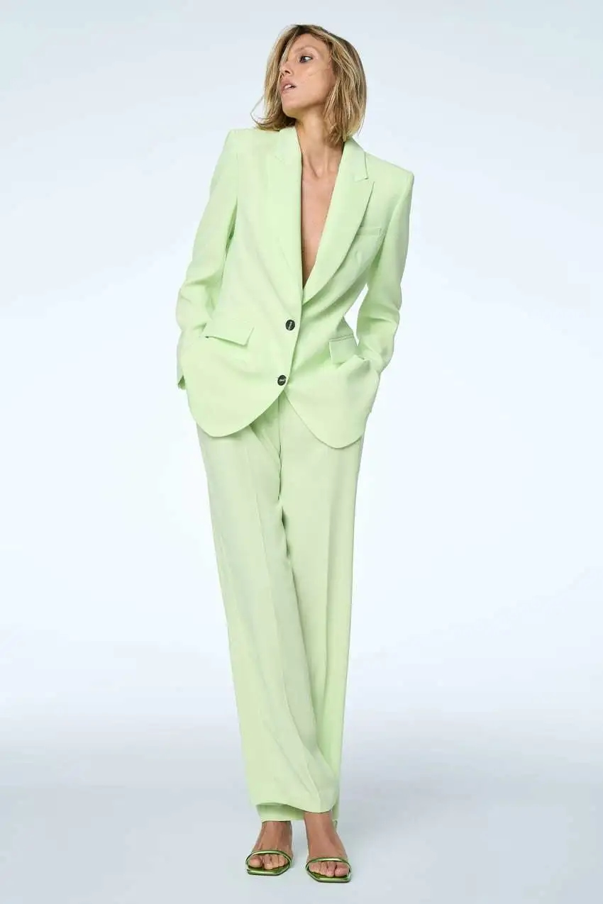 Fashion Green Solid Breasted Pocket Blazer,Coat-Jacket