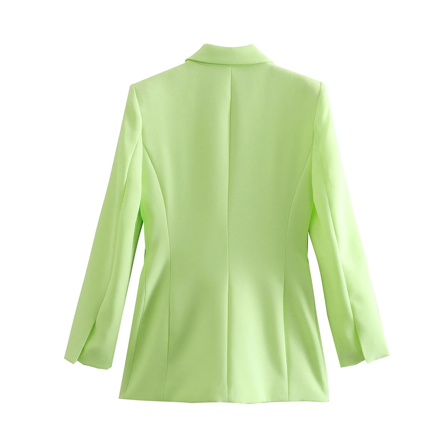 Fashion Green Solid Breasted Pocket Blazer,Coat-Jacket