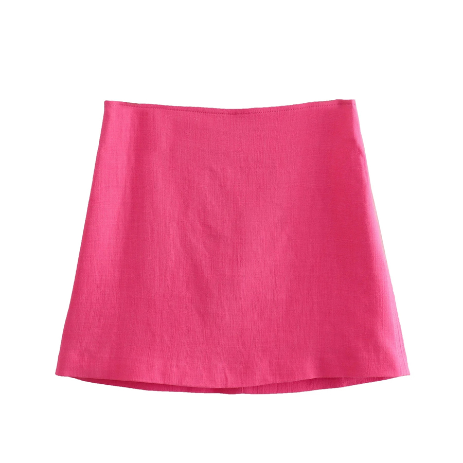 Fashion Rose Red Solid Color Geometric Skirt,Skirts