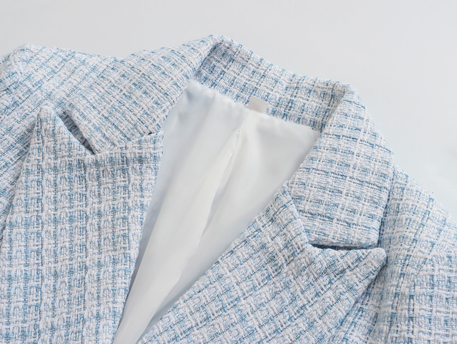 Fashion Blue Textured Pocket Blazer,Coat-Jacket