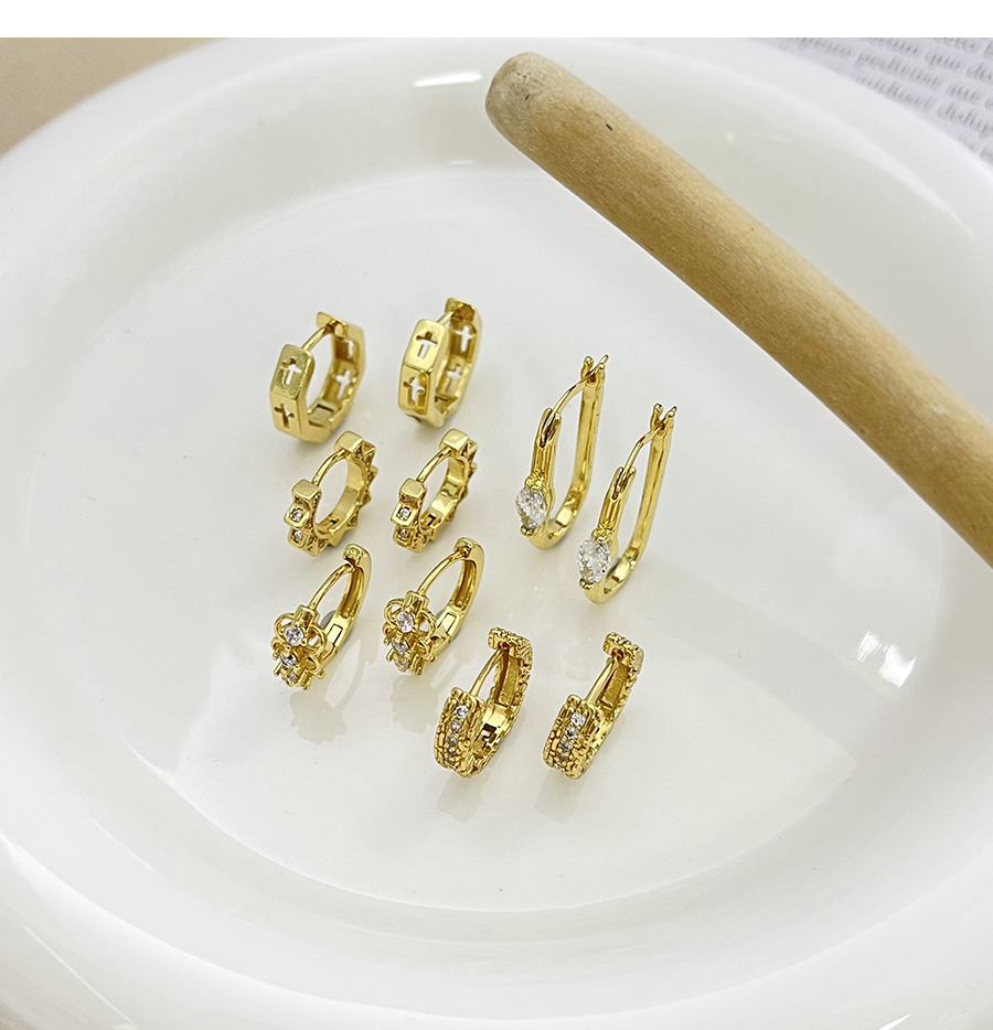 Fashion Gold-6 Copper Set Zircon Geometric Earrings,Earrings