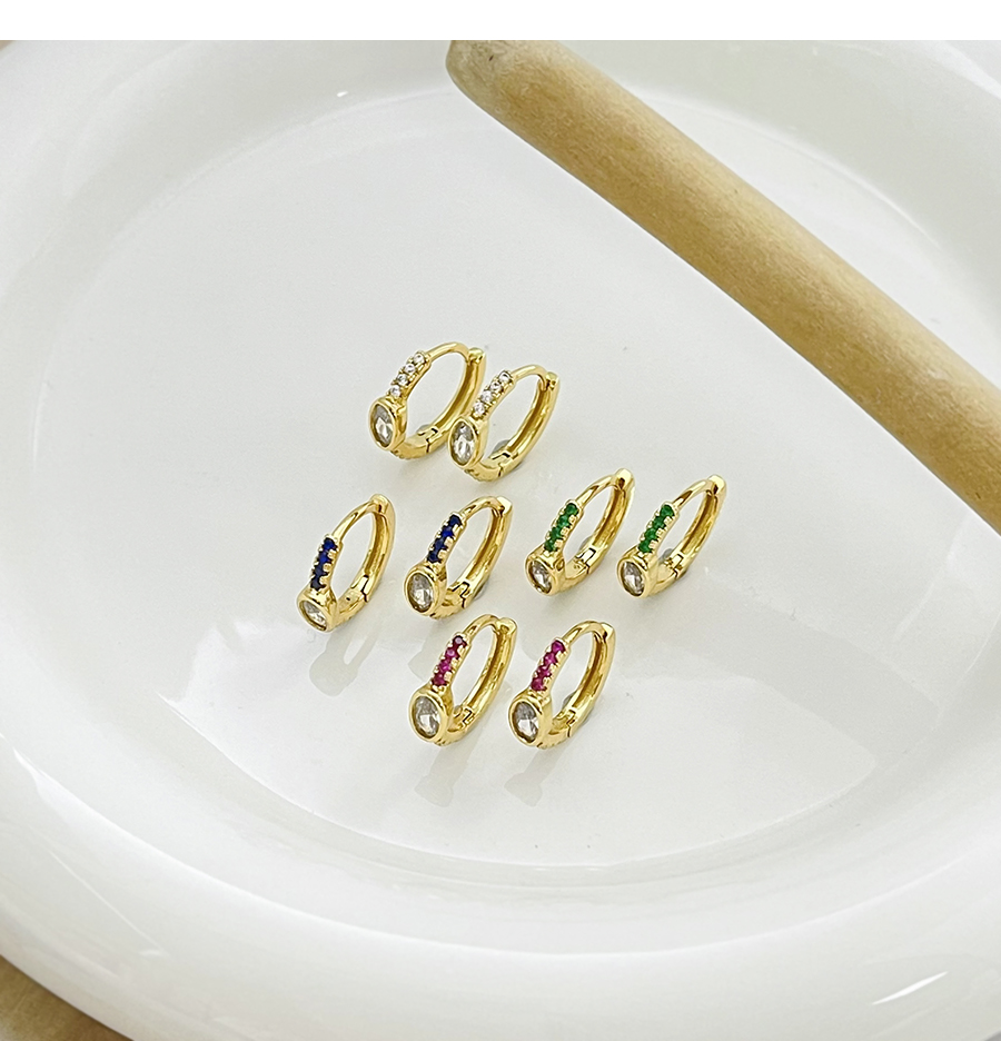 Fashion Green Brass Set Zircon Round Earrings,Earrings