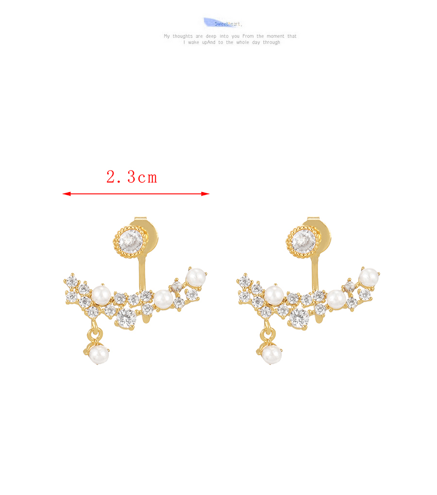 Fashion Gold-2 Copper Zircon Pearl Geometric Stud Earrings,Earrings