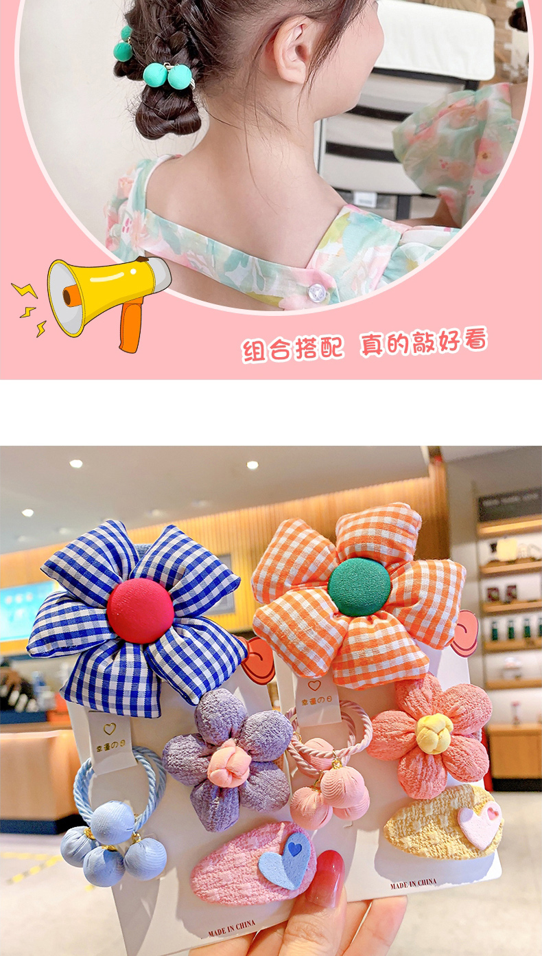 Fashion Grid Pink Flower [hairpin] Fabric Check Flower Hair Clip,Hairpins