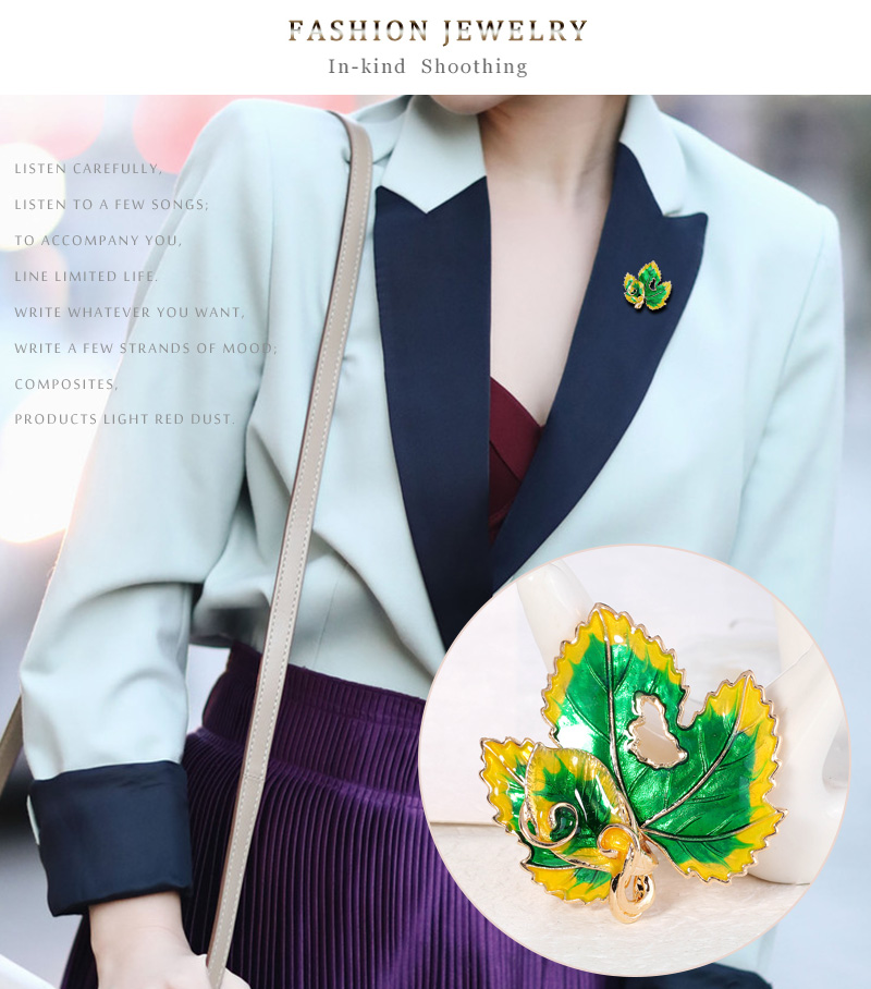 Fashion Green + Yellow Alloy Geometric Leaf Brooch,Korean Brooches