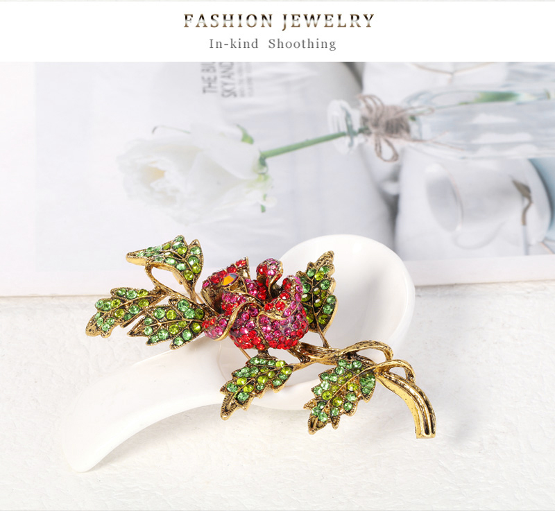 Fashion Red Alloy Diamond Rose Brooch,Korean Brooches