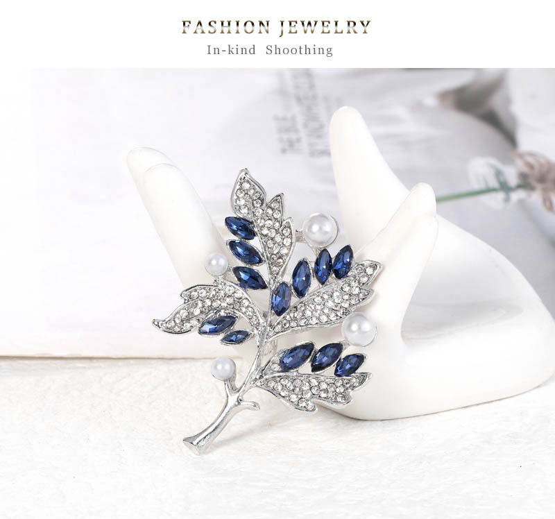 Fashion Silver Alloy Diamond Pearl Leaf Brooch,Korean Brooches