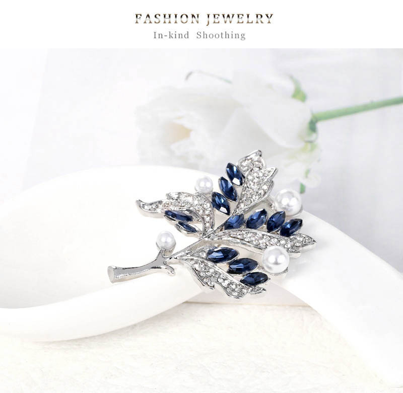Fashion Silver Alloy Diamond Pearl Leaf Brooch,Korean Brooches