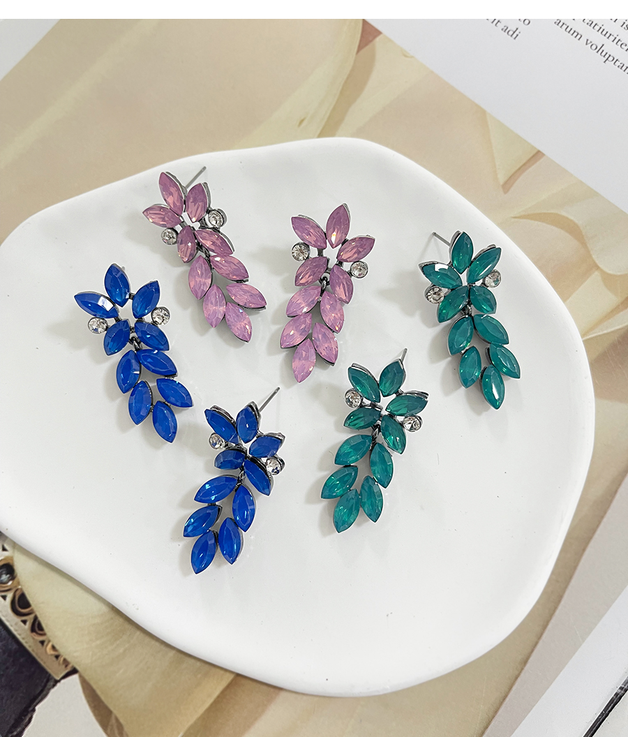 Fashion Pink Alloy Diamond Flower Stud Earrings,Stud Earrings