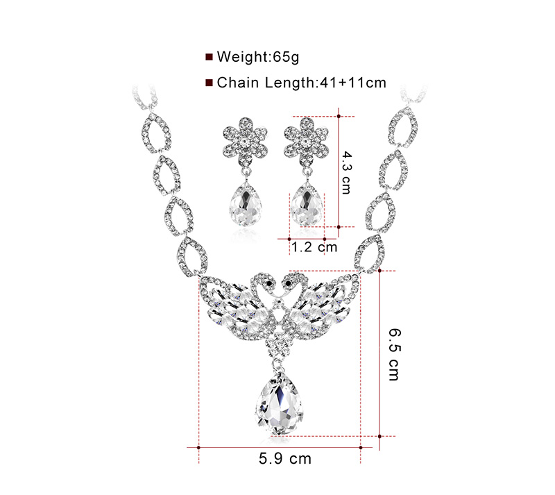 Fashion Champagne Geometric Drop Diamond Flower Stud Necklace Set,Jewelry Sets