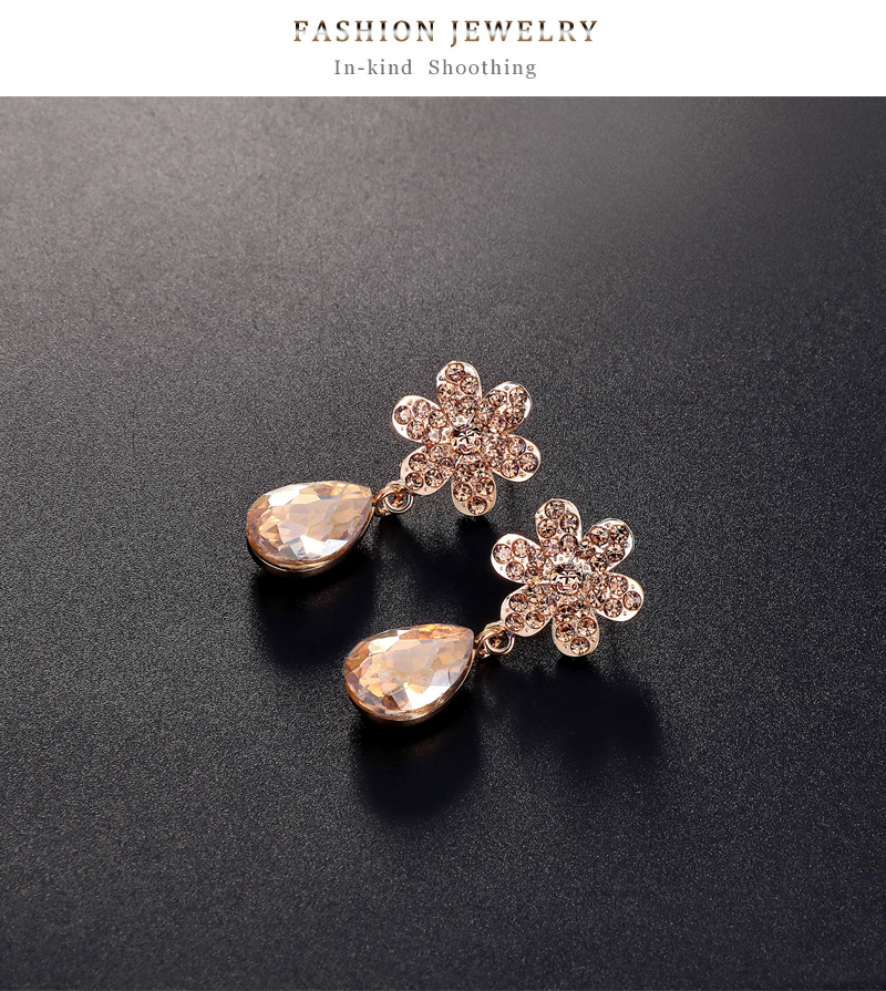 Fashion Blue Geometric Drop Diamond Flower Stud Necklace Set,Jewelry Sets