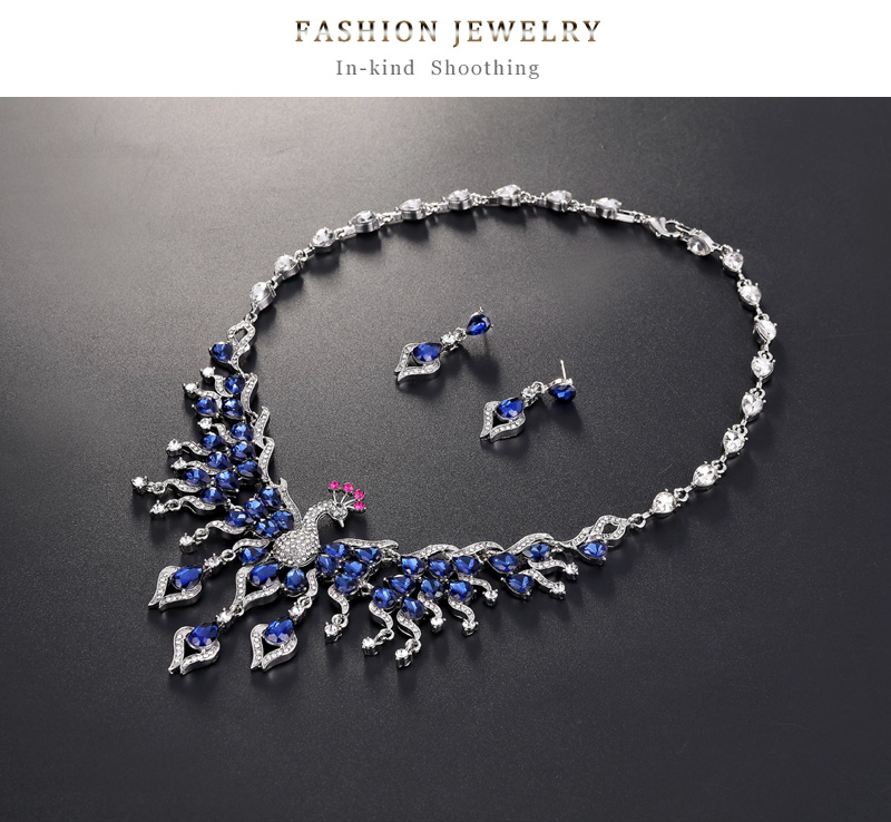 Fashion Green Geometric Pierced Bird Stud Necklace Set,Jewelry Sets