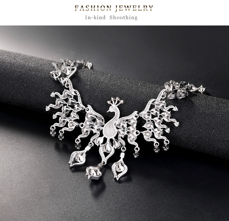 Fashion Blue Geometric Pierced Bird Stud Necklace Set,Jewelry Sets