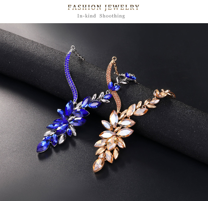 Fashion Blue Geometric Diamond Stud Necklace Set,Jewelry Sets