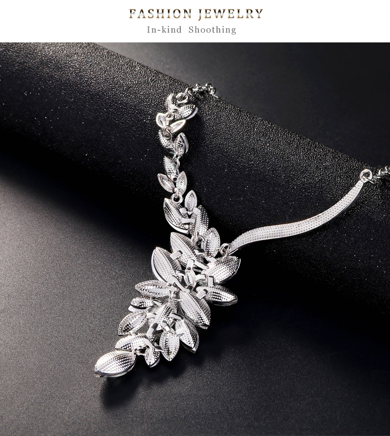 Fashion Champagne Geometric Diamond Stud Necklace Set,Jewelry Sets