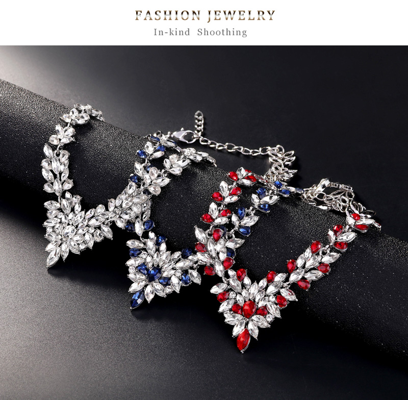 Fashion Red Geometric Diamond Stud Necklace Set,Jewelry Sets