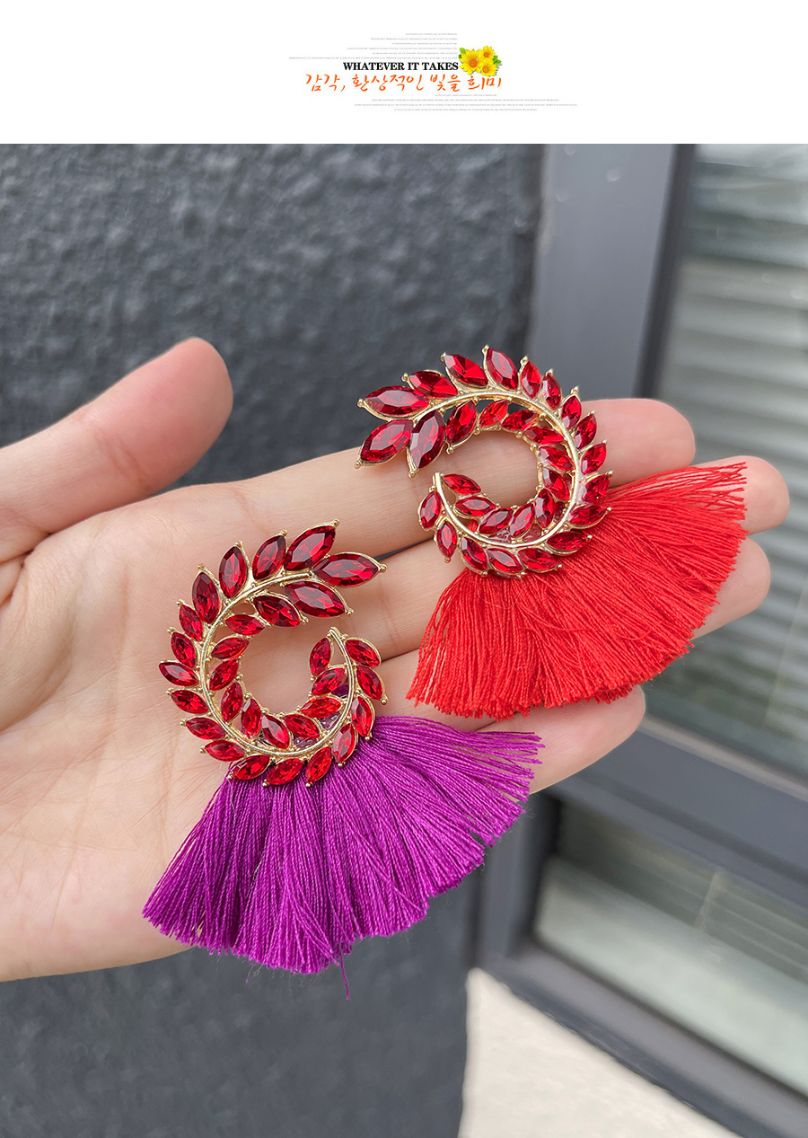 Fashion Red Alloy Diamond Pattern Tassel Stud Earrings,Stud Earrings