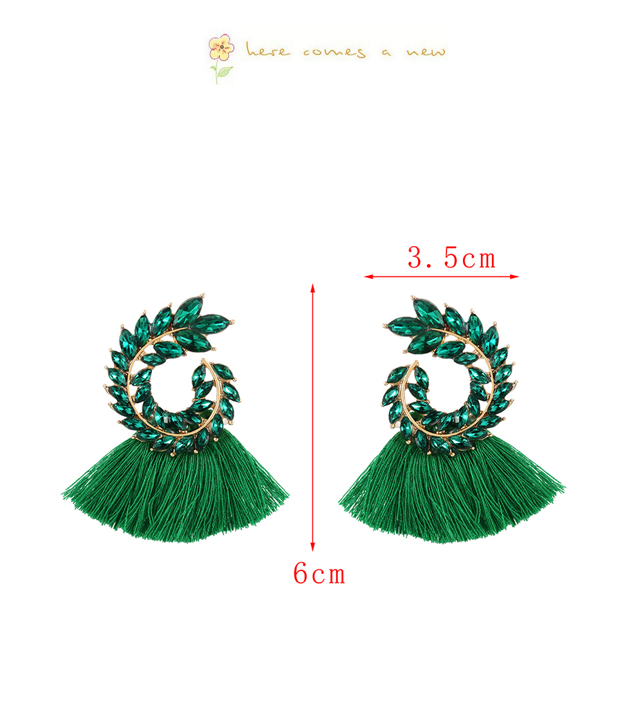 Fashion Green Alloy Diamond Pattern Tassel Stud Earrings,Stud Earrings