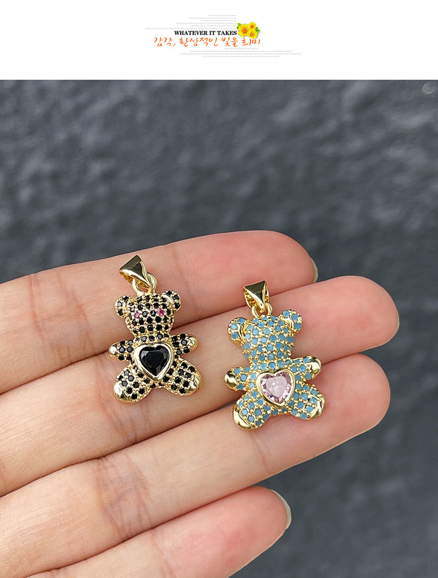 Fashion Blue Bronze Zircon Bear Heart Pendant Accessories,Jewelry Findings & Components
