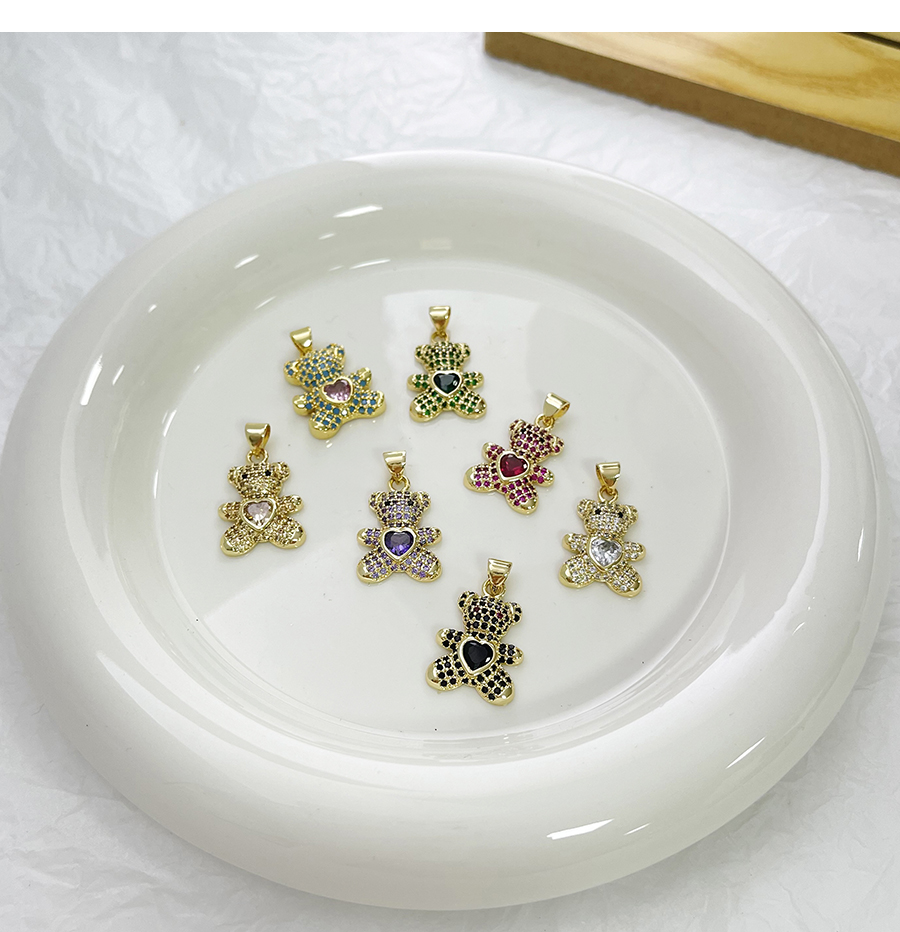Fashion Dark Green Bronze Zircon Bear Heart Pendant Accessories,Jewelry Findings & Components