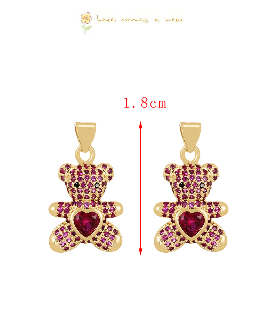 Fashion Red Bronze Zircon Bear Heart Pendant Accessories,Jewelry Findings & Components