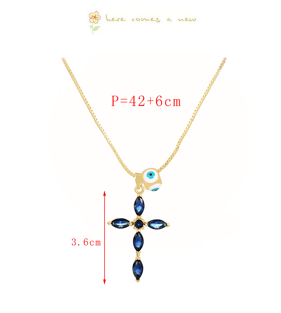 Fashion Navy Blue Bronze Zircon Cross Eye Pendant Necklace,Necklaces