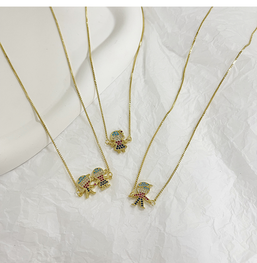 Fashion Gold-3 Brass Set Zircon Boys Pendant Necklace,Necklaces
