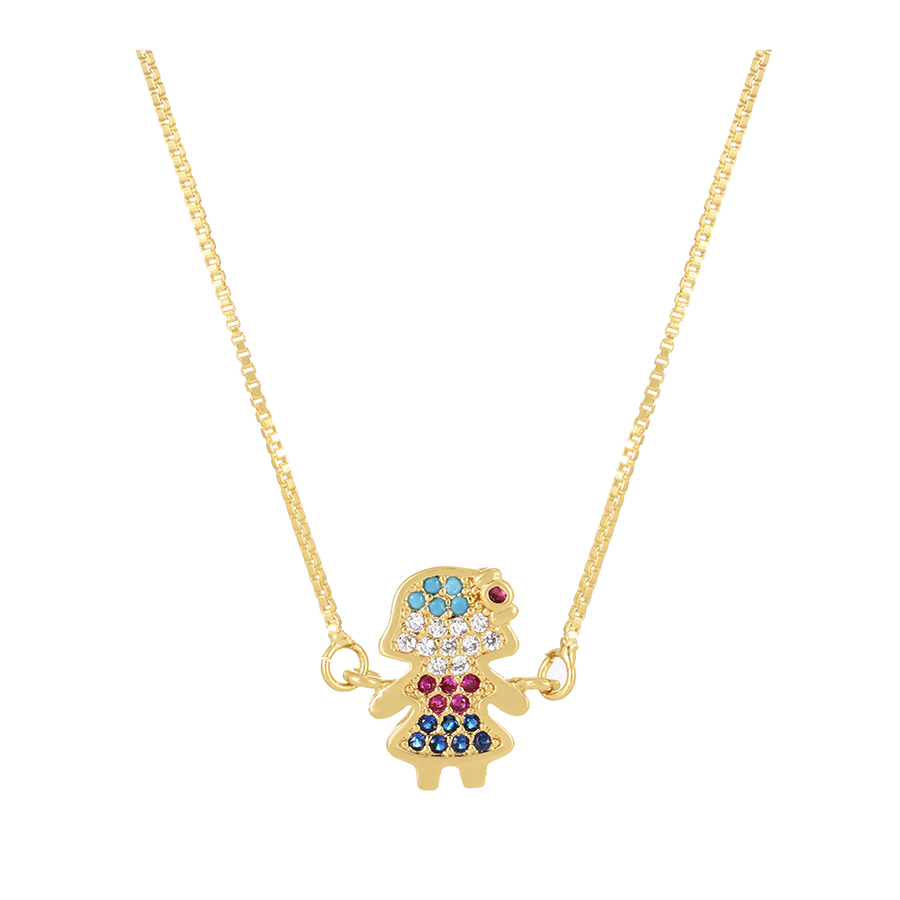Fashion Gold-2 Brass Set Zircon Girl Pendant Necklace,Necklaces
