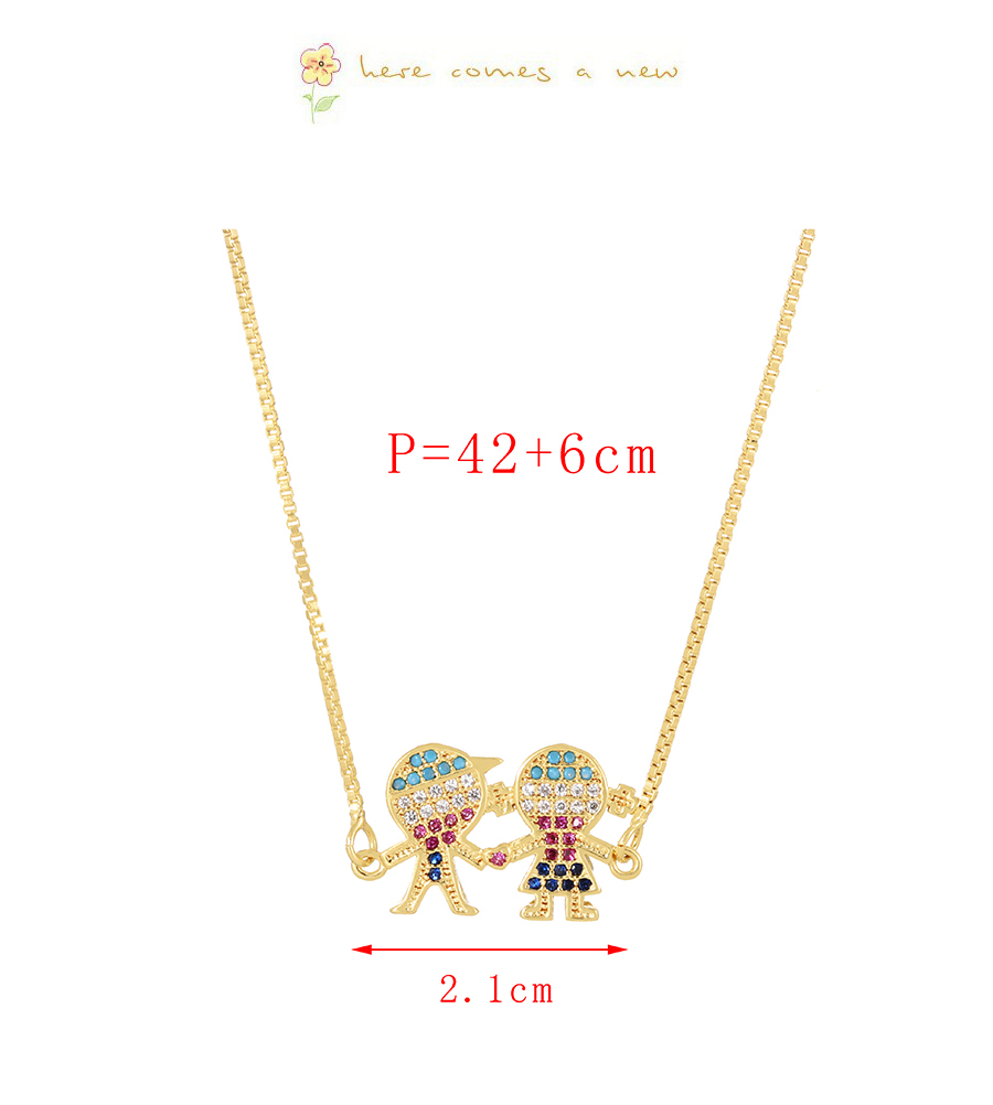 Fashion Gold-2 Brass Set Zircon Girl Pendant Necklace,Necklaces