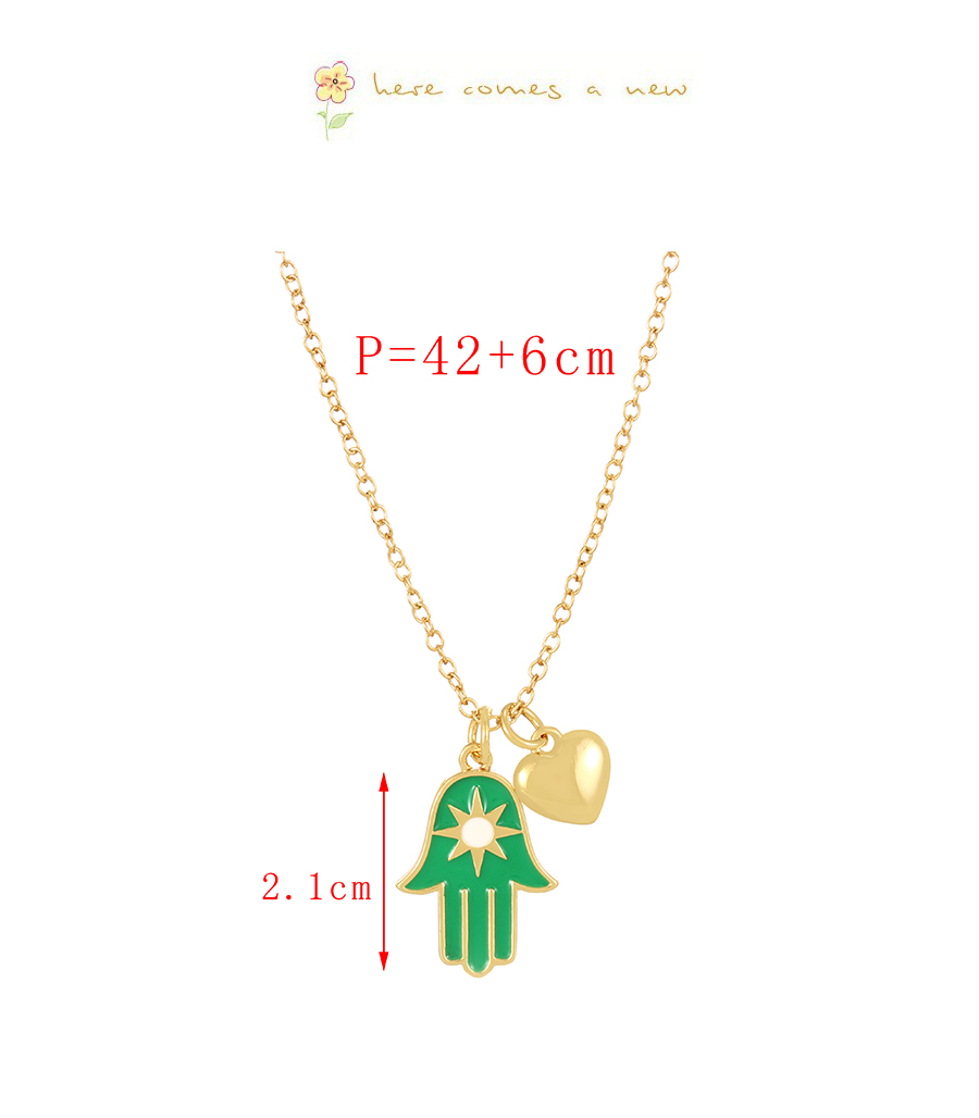 Fashion Green Bronze Zircon Drop Oil Palm Love Pendant Necklace,Necklaces