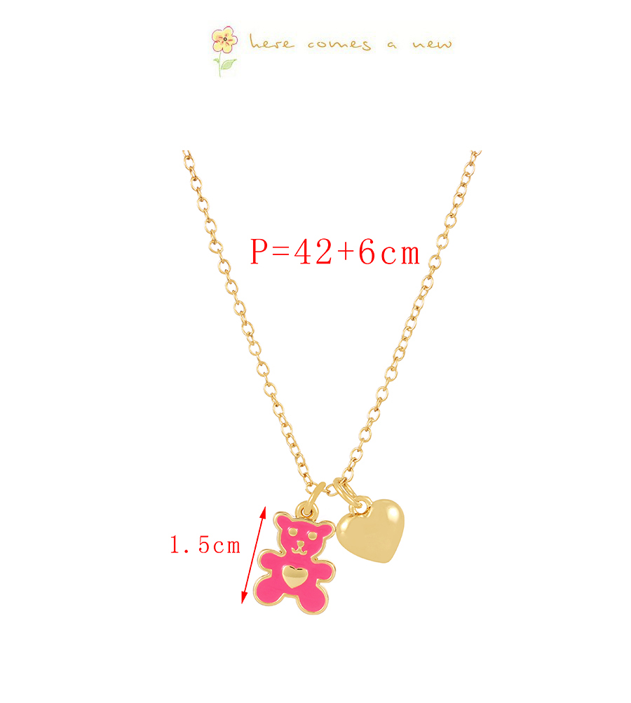 Fashion Pink Bronze Zircon Drop Oil Bear Heart Pendant Necklace,Necklaces