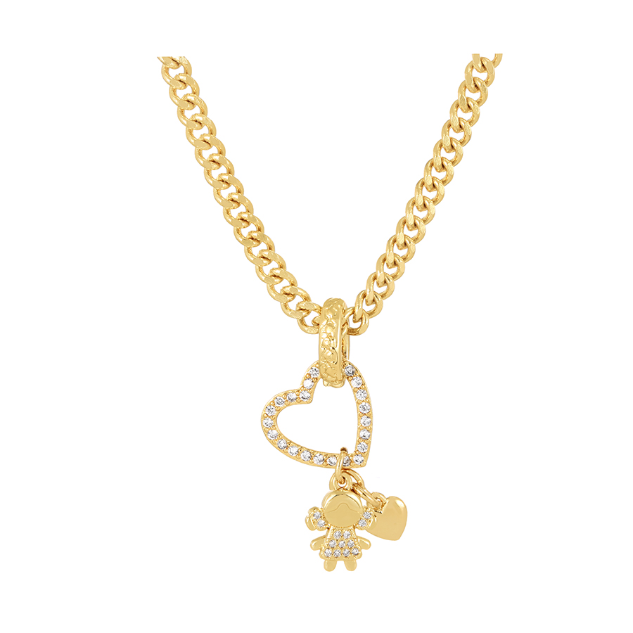 Fashion Gold Bronze Zirconium Heart Boy Pendant Thick Chain Necklace,Necklaces