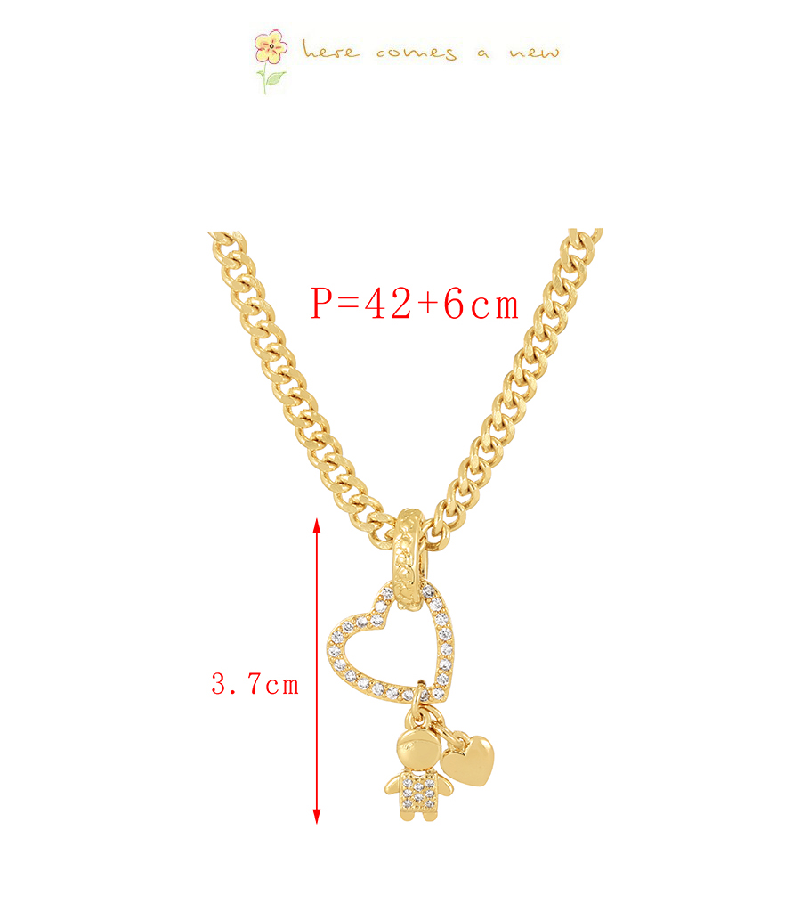 Fashion Gold-2 Bronze Zirconium Heart Girl Pendant Thick Chain Necklace,Necklaces