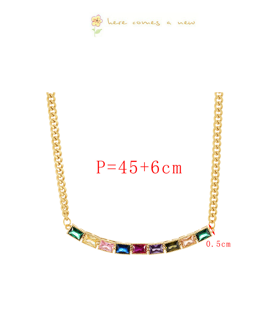 Fashion Gold-2 Bronze Chain Necklace With Zircon Square Pendant In Copper,Necklaces