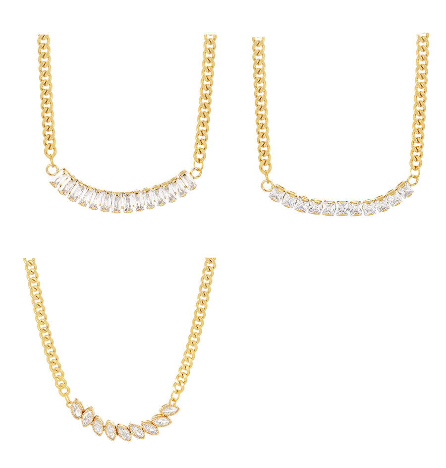 Fashion Gold-3 Bronze Chain Necklace With Zircon Square Pendant In Copper,Necklaces