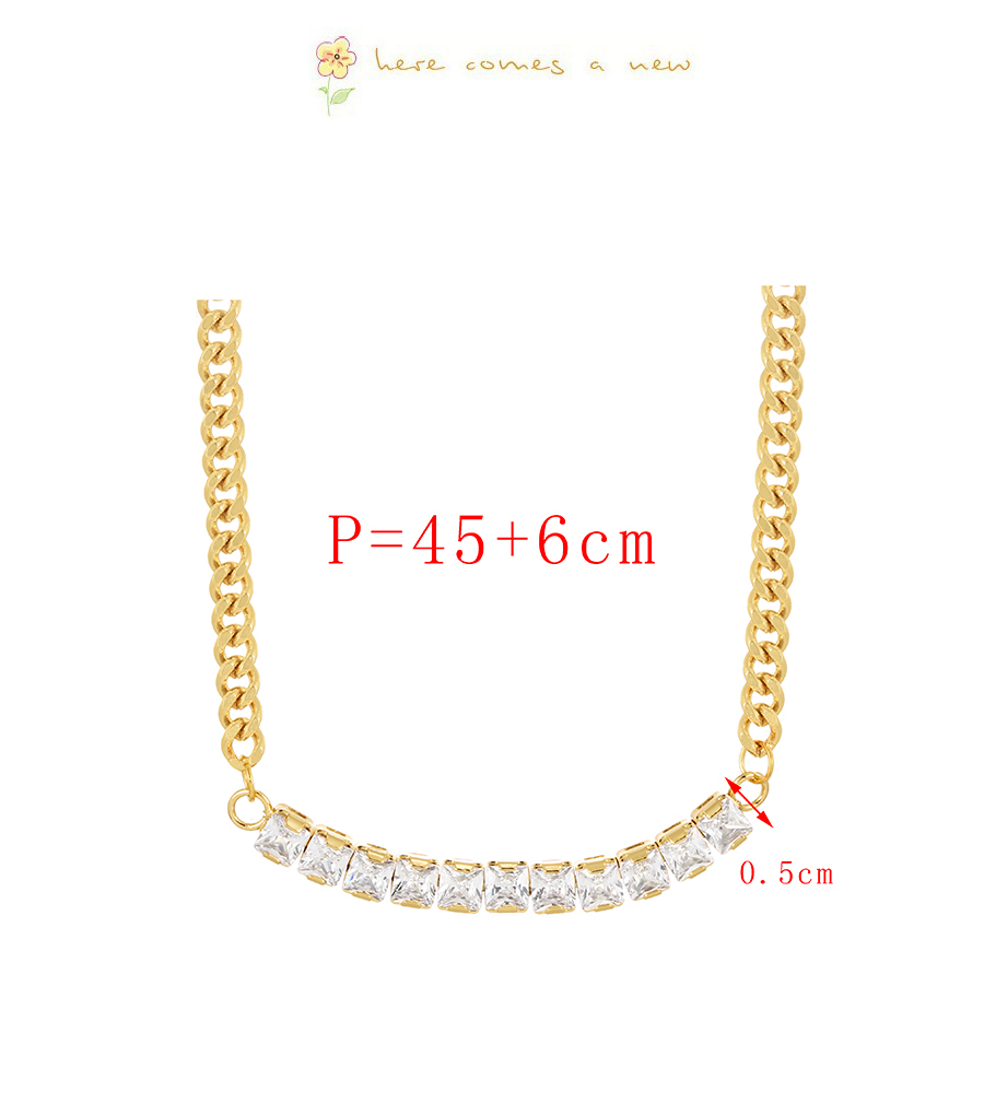 Fashion Gold Bronze Chain Necklace With Zircon Square Pendant In Copper,Necklaces