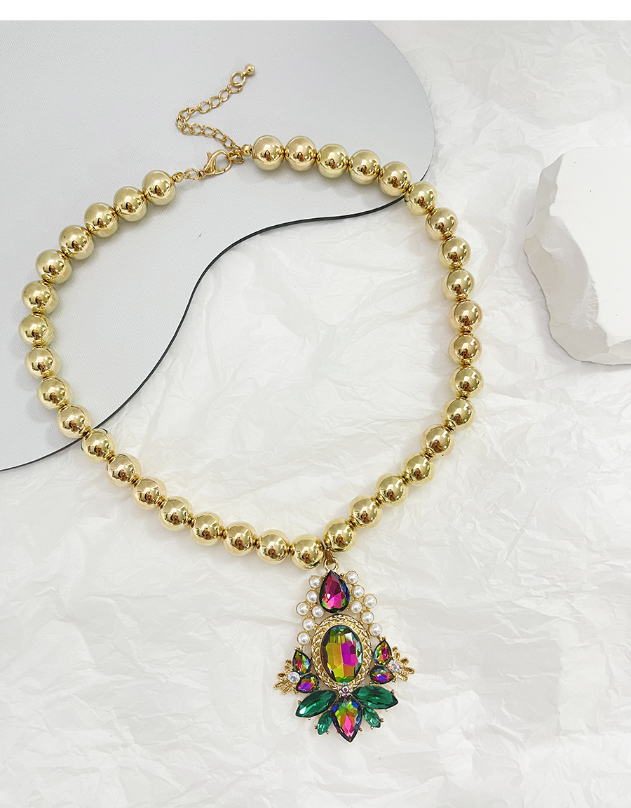 Fashion Ab Color Alloy Geometric Beaded Diamond Pendant Necklace,Pendants
