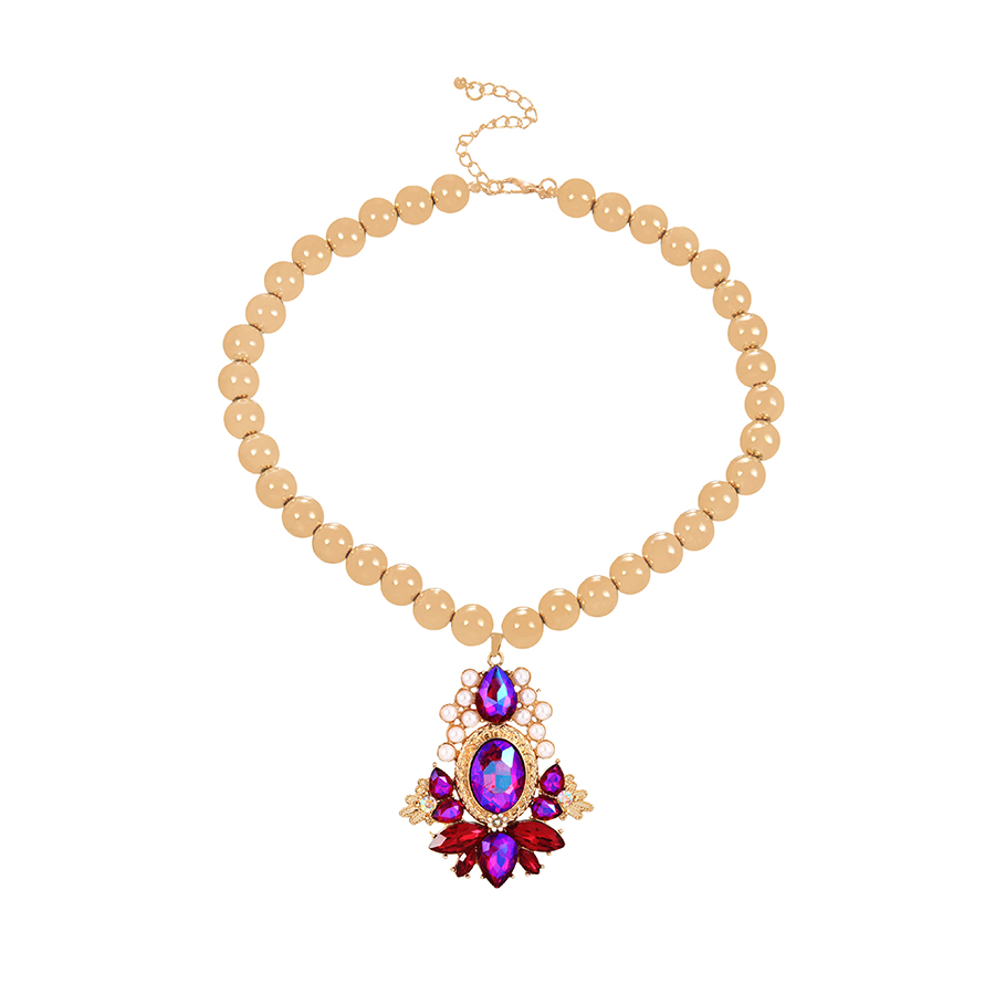 Fashion Red Alloy Geometric Beaded Diamond Pendant Necklace,Pendants
