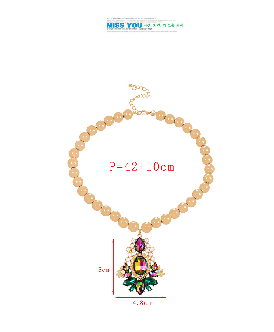 Fashion Color Alloy Geometric Beaded Diamond Pendant Necklace,Pendants